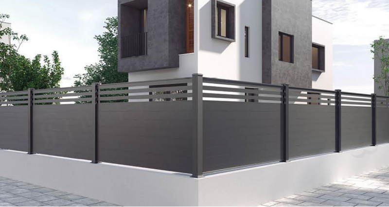 Moderne minimalistische Aluminiumzaun rostbezogene Gartenbarriere im Freien im Freien
